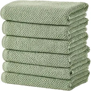 Great Bay Home 100% Cotton 6 Pack 26x16 Hand Towel Set - Absorbent, Quick-Drying, Durable Towels for Bathroom Decor - Low-Twist, Two-Ply Fibers (Eucalyptus)