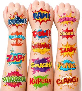 96 PCS Comic Pre-Cut Temporary Tattoos for Kids