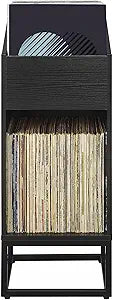 Crosley Furniture Enzo Modern Vinyl Record Storage Stand, Forward-Facing Flip-Bin Shelf for Records, Black
