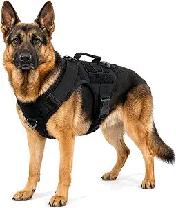 Albcorp Tactical Dog Harness - Heavy Duty, No-Pull Training Vest for Large Breeds, Military Service Dog Vest with Front Leash Clip, Hook & Loop Panels, Padded Handle  Black, Medium