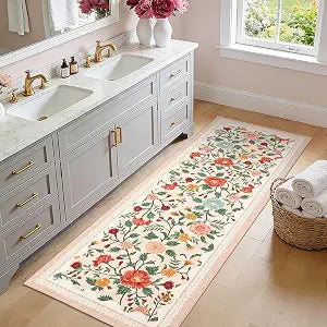 Garvee Bathroom Runner Rug 2x6 Machine Washable Non-Slip Kitchen Runners for Hallways Soft Low Pile Lightweight Long Carpet Rugs Farmhouse Indoor Floor Mat for Bedroom, Bathroom Beige