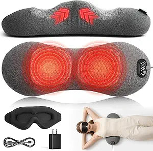Freebody Upgraded 3-in-1 Lumbar Support Pillow with Heat, Vibration & Stretching, Ergonomic Electric Lumbar Pillow with 3D Eye Mask, Portable Lower Back Support Cushion for Home, Office, Car & Travel