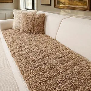 OHSIO Couch Cover for Pets, Washable Non-Slip Sofa Cover Pet Friendly, Soft Fuzzy Teddy Fleece Sofa Slipcover for 2-3 Cushion Sofa Furniture Protector (Light Brown, 27.6" x 63")