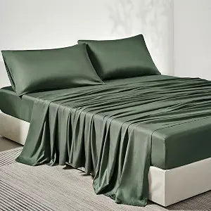 JELLYMONI Twin Sheet Set, Luxury Rayon Derived from Bamboo, Cooling Bed Sheet Set - Ultra Soft, Breathable, Eco-Friendly, Hypoallergenic - 4 Piece Sheets & Pillowcases, Forest Green