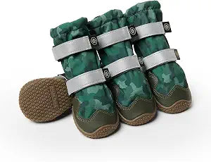Spark Paws Dog Rainboots, Waterproof Dog Shoes for Medium to Large Dogs, Non Slip, Dog Booties and Paw Protectors - 4PCS Doggie Hiking Boots with Reflective Straps - Green Camo, Size 4
