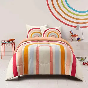 Heritage Kids Easy Wash Ultra Soft and Cozy Microfiber Printed Comforter Set with Comforter and 2 Shams - Modern Rainbow - Full