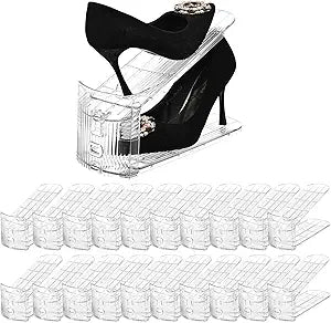 Shoe Slots Organizer20 Pack Clear Shoe Stackers for a Pair of Shoes,Adjustable Shoe Rack with Three LevelsShoe Storage Shoe Space Saver