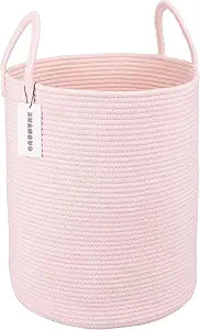 XUANGUO Cotton Rope Laundry Basket Hamper for Girls Kids Baby Nursery Pink