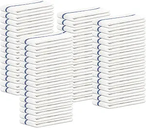 Bar Mops Blue Stripe Pack of 60 Kitchen Towels 16x19 Multi-Purpose for Home, Restaurant and Cleaning White Absorbent Washcloth Dishcloths Sets, Reusable Dish, Cloths Rags