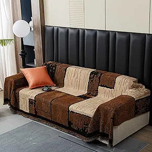 Washable Couch Cover for 3-Cushion Sofas, Pet & Kid Resistant Anti-Slip Furniture Protector, Modern Stretchable Sofa Cover (71x150 Inch, Brown)