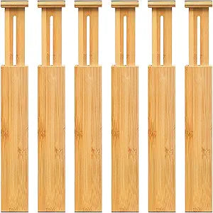 VaeFae 6-Pack Adjustable Bamboo Drawer Dividers, Expandable Drawer Organizer for Kitchen Utensils, Clothes, Bathroom, Office  Fits Drawer Interiors 16.6" to 21.8"
