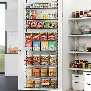 ElegantArray 8-Tier Pantry Door Oragnizer, Over The Door Pantry Organizer Rack and Storage, Hanging Spice Rack Shelves Door, Home Office Laundry Room Bathroom & Kitchen Organization Essentials Metal