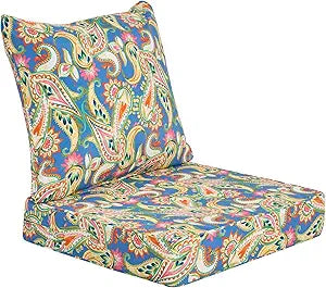 Outdoor Deep Seat Cushion Set of Waterproof Outdoor Cushions, 24x24x5 Inch Fade-Resistant with Removable Cover & Ties for Deep Seat Patio Furniture,Colorful Paisley