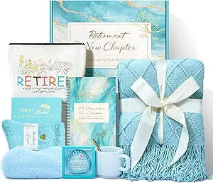 Retirement Gifts for Women 2026 - Elegant Retirement Gift Box for Coworker Teacher Nurses Boss Mom Grandma, Farewell Leaving Going Away Gift for Her with Luxury Throw Blanket, Lined Notebook & Mug