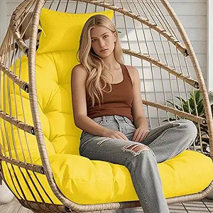 Outdoor Hanging Egg Chair Cushion Replacement, Thicken Egg Chair Cushion Waterproof Basket Eggs Chairs Cushion with Headrest Pillow, U-Shaped Cushions for Hanging Eggs Chairs Swing (Yellow)