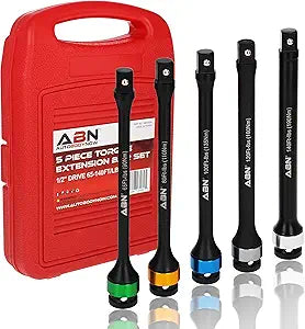 ABN 1/2in Drive 8in Long Color-Coded Torque Limiting Socket Extension Bar 5pc Tool Kit 65-140 ft/lb Set