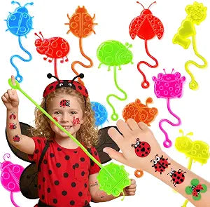 48 PCS Ladybug Party Favors - 24 Temporary Tattoos & 24 Stick Hands