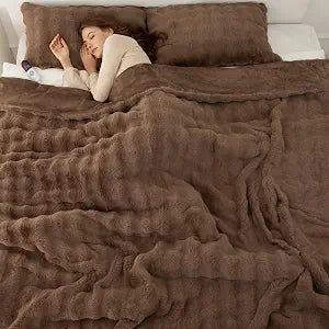 Heated Blanket Full Size Faux Rabbit Fur Bubble Camel - Fuzzy Soft Electric Blanket with 6 Heating Levels & 10 Timer Settings, Room Home Dorm Decor Gifts for Women, ETL Certified (72" x 84")