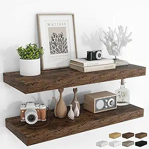 RICHFOCUS 36Inch Floating Shelves for Wall 2 Pack Shelves for Bedroom|Kitchen|Bathroom Wall Mounted Rustic Wood Floating Shelf with Invisible Brackets for Books|Storage|Decor, Rustic Brown