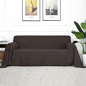 MYSKY HOME Chocolate Geometrical Sofa Covers, Couch Cover for 2 Cushion Couch, Sectional Couch Cover Living Room Sofa Throws Sofa Slipcovers for Pets, & Kids (X-Large, 71" x 118", Chocolate)