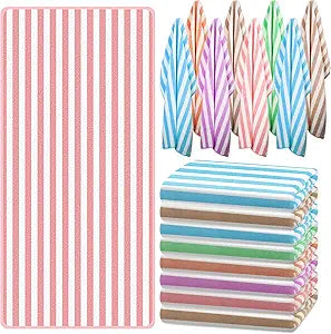 Preboun 50 Pcs Striped Beach Towels Bulk Oversized Pool Quick to Dry Bath Striped Towel for Hotel, Spa Hot Tub, Bath and Swim Summer, 28 x 60 Inches (Multicolored)