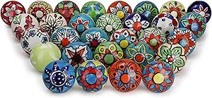 Cabinet Multicolor Assorted Ceramic Drawer Pull Handle Kitchen Cupboard Wardrobe Knob Boho Room Decorative Furniture Hardware Dresser Drawers Knobs-Pack of 30