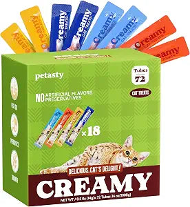 Lickable Cat Treats, High Moisture Hydrating Creamy Puree Squeeze Tubes, Variety Pack, 72 Tubes 0.5oz, Grain-Free, Omega Oils & Vitamin E, Skin & Coat Health, Digestive and Immune Support