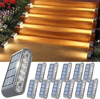 Solar Stair Lights 12 Pack, Solar Step Lights Outdoor Waterproof IP67, LED Solar Powered Lighting for Steps, Stairs, Deck, Dock, Patio, Walkway, Front Porch Decor