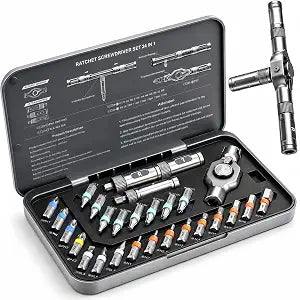 The Original Patented Screwdriver Set 24 in 1 Magnetic Ratchet with Precision BitsIdeal for Home Repairs, DIY Projects,and ElectronicsErgonomic Rotatable Ratchet Handle and Storage CaseHoliday Gift