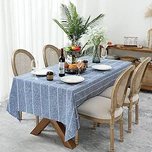 Chassic Rectangle Tablecloth 60 x 120 Inch, Farmhouse Boho Linen Table Cloths, Wrinkle Free & Washable Tablecloths for Dining Tables, Summer Kitchen Decor  Blue