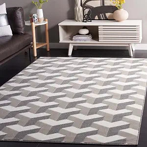 SAFAVIEH Pyramid Collection Area Rug - 4'5" x 6'5", Grey & Ivory, Modern Design, Ideal for High Traffic Areas in Living Room, Bedroom & Dining Room (PYR246F-4)