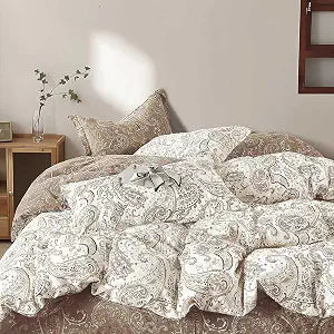 ALEISSEL 100% Natural Cotton Vintage Duvet Cover King Size - Luxurious Paisley Patterns Printed on Brown & White, Reversible Design with Durable Button Closure(3 Pieces,104"90")