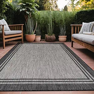 Luul Home Bordered Outdoor Rug 9x12 Washable Outside Carpet for Indoor Patio Porch Waterproof Easy Cleaning Non Shedding Area Rugs Dark Gray 9 x 12