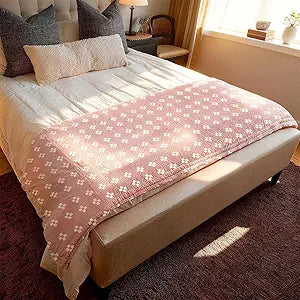 2 Layer Cozy Lightweight Muslin 100% Cotton Blanket for Bed, Couch & Sofa, Summer Bedding Coverlet with Pattern,Pink,Queen 78''x90''
