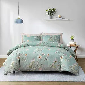 GETIANN Green Floral Duvet Cover Set King Comforter Cover 104"x90"with Pillow Shams Hotel Soft Lightweight Bedding Set