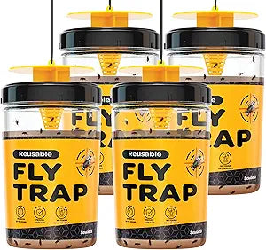 Outdoor Fly Trap [Set of 4] Fly Traps with Dissolvable Non-Toxic Bait - Fly Repellent for Outdoor Use Only - Controls Flies for Patios, Barns, Ranches Etc. Hanging Fly Traps with Tie Included