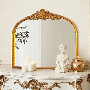 Antique Arched Gold Mirror 32"x24" - Vintage Baroque Wall Mirrors for Bathroom, Living Room, Entryway - Large Gleaming Gold Frame, French Ornate Mirror for Bedroom, Fireplace, Hallway,Dresser