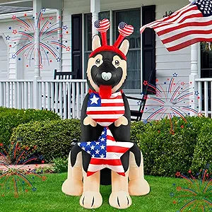 5 ft Patriotic Inflatable 4th of July Inflatables 250th Anniversary Outdoor Decorations July 4th Blow up German Shepherd Dog Decor with Built-in LEDs for USA Patry Independence Day Yard Garden