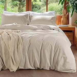 100% Linen Duvet Cover Set King Size, Pure Natural French Flax Linen Duvet Cover, Breathable for Hot Sleepers, Zipper Closure & Corner Ties - 3 Piece (Linen,King)