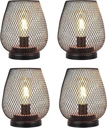 JHY DESIGN Set of 4 Metal Cage LED Lantern Battery Powered Cordless Accent Light with LED Great for Weddings Parties Patio Events for Indoors Outdoors