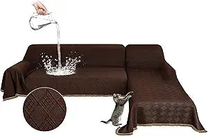 Waterproof L Shaped Sectional Couch Covers Blanket 2 Piece Sectional Sofa Cover Washable L Shape Sofa Slipcover Jacquard Quilted Furniture Protector for Dogs Pets Cats (XX-Large, Dark Brown)