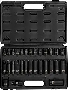 SUNEX TOOLS 3330, 3/8 Inch Drive Master Impact Socket Set, 12-Point, 29-Piece, Metric, 8mm-22mm, Standard/Deep, Cr-Mo Steel, Heavy Duty Storage Case, Includes Universal Joint