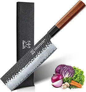 FAMCTE 7 Inch Japanese Nakiri Knife, Hand Forged 5 Layers High Carbon 9CR18MOV Steel Rosewood Handle Chef Knife, Efficiency Cutting Professional Japanese Knife, A Thoughtful Fathers Day Gift for Men