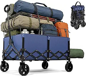 Extendable Storage Collapsible Wagon - 5.8cu.ft Capacity, 300 lbs Heavy Duty, Portable Folding Utility Wagon Cart for Transportation of Grocery shopping, Outdoor, Camping, Picnic, Sports Event, Garden