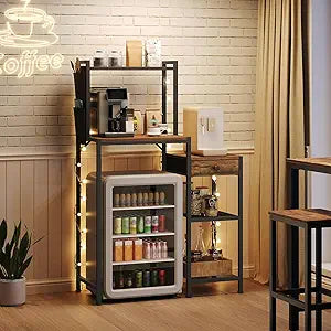 MAHANCRIS Mini Fridge Stand, Bakers Rack with Storage, 6-Tier Mini Fridge Cabinet, Coffee Bar Station with 1 Drawer, Microwave Stand for Kitchen, Dining Room, Rustic Brown and Black RSHR5401