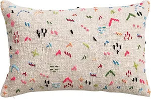 Creative Co-Op Cotton Slub Hand-Embroidered Lumbar Pillow, Multicolor