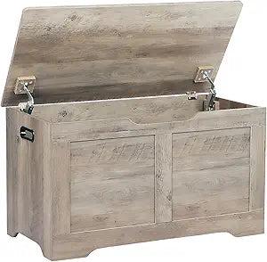 Timberer 31.5" Storage Chest, Wooden Storage Bench, Lift Top Toy Chest with 2 Safety Hinges, Large Toy Box, Entryway Shoes Bench for Living Room, Bedroom, Grey