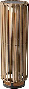 JONATHAN Y 26.75" Natural Modern LED Solar Powered Outdoor Lantern, 8.5" x 13" with Faux Rattan Shade, USB-C Rechargeable Cordless Light for Patio Deck Porch Garden (JYL2603B)