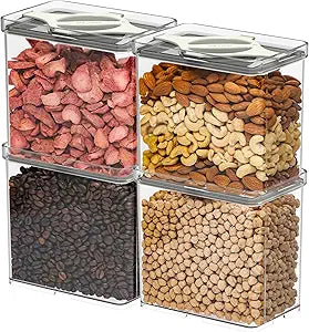 4-Pack Airtight Pantry Containers, 1.9 QT Clear SAN Food Storage Jars with Twist-Lock Lids, Detachable for Easy Cleaning, Stackable for Cereal, Pasta, Rice, Oats & Snacks White