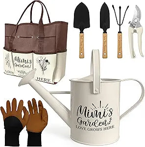 Mimi Gifts, Garden Kit Gifts for Mimi Mothers Day from Grandkids Gardening Tools and Durable Garden Tools Organizer Tote, Ideal Gardening Set for Women on Plant Lover Birthday Present Brown